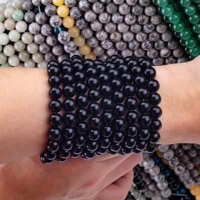 Obsidiano Natural de Cristal Negro 8MM Rondas Perlas de Pedra Amarela Solta Para Fabricação de jóias DIY