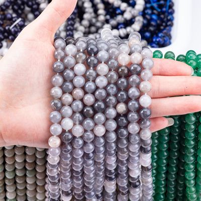 Grau nublado Quartz de grãos de contas semipreciosas Pedra cristalina natural Pedra preciosa para fazer jóias