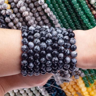 8mm Black Snowflake Obsidian Gemstone Beads Healing Crystal Stone Beads para fabricação de jóias