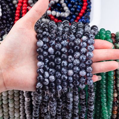 8mm Black Snowflake Obsidian Gemstone Beads Healing Crystal Stone Beads para fabricação de jóias