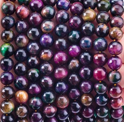 Pedra de cristal natural Rainbow Tiger's Eye Loose Bead Strands Pedra semi-preciosa para fabricação de jóias