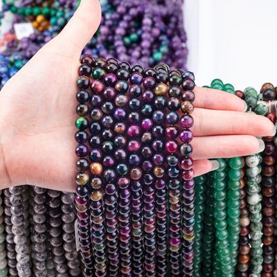 Pedra de cristal natural Rainbow Tiger's Eye Loose Bead Strands Pedra semi-preciosa para fabricação de jóias