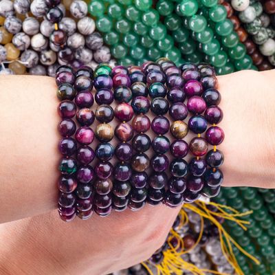 Pedra de cristal natural Rainbow Tiger's Eye Loose Bead Strands Pedra semi-preciosa para fabricação de jóias