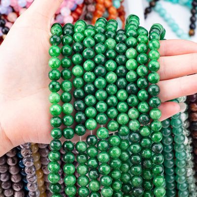 Cristal natural verde escuro jadeite 8MM Rondas pérolas soltas pérolas de pedra preciosa para fazer jóias DIY