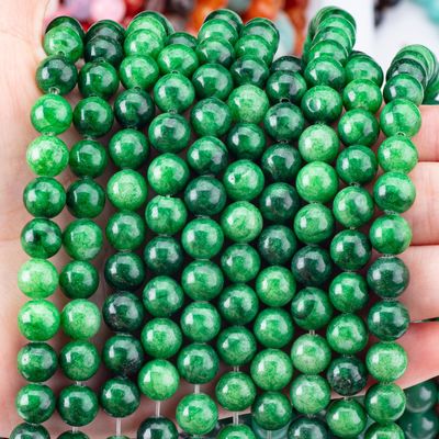 Cristal natural verde escuro jadeite 8MM Rondas pérolas soltas pérolas de pedra preciosa para fazer jóias DIY