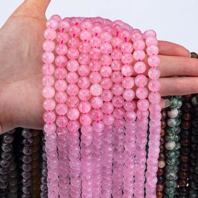 Pedra natural de cristal Rosa Quartz Filamentos de contas soltas Pedra semi-preciosa para fabricação de jóias