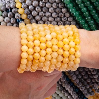 Creme Amarelo Jade Cristal Natural Pedra de Pedra Perla Solta Filamentos Pedra Semi-Preciosa Para Fazer Jóias