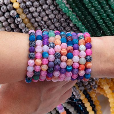 Arco-íris Agate climatizado fio de contas soltas Pedra semi-preciosa Matt Frosted Agate rachado para fazer jóias DIY