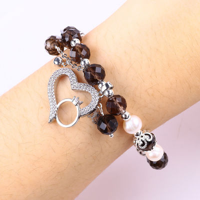 Quartzo Fumoso Natural e Pérola Branca Reiki Cura Coração Elastico Encanto Bracelete de Estiramento