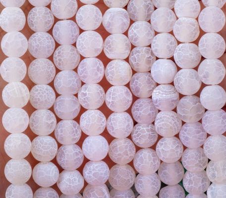Ágata branca desgastada com fios de contas soltas Pedra semi-preciosa Matt Frosted Agata rachada para fabricação de jóias DIY