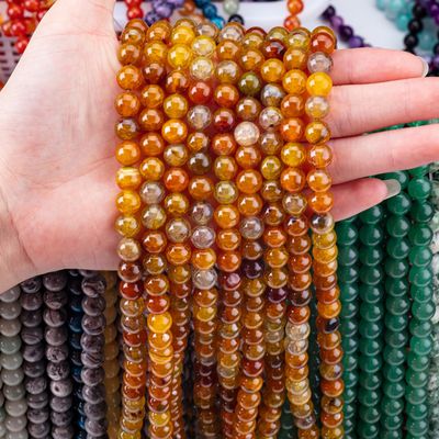 Espírita Natural mais escuro Dragão Amarelo Ágata 8MM Redondo Gralha Solta Para jóias e chaveiros feitos à mão