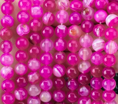 Fios de contas soltas de ágata estriada de fuchsia natural para fabricação de jóias