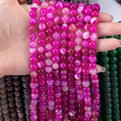 Fios de contas soltas de ágata estriada de fuchsia natural para fabricação de jóias