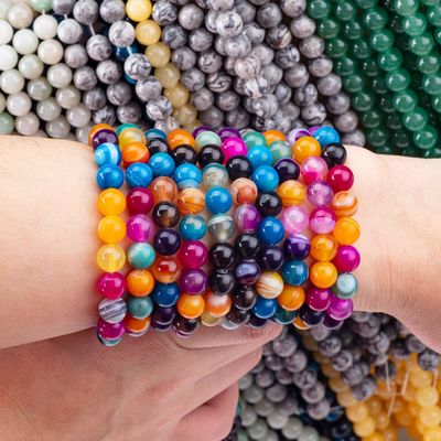 Rainbow Stripped Agate Loose Bead Strands Pedra semi-preciosa para fabricação de jóias