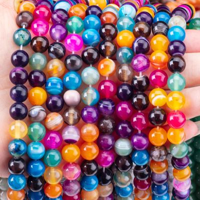 Rainbow Stripped Agate Loose Bead Strands Pedra semi-preciosa para fabricação de jóias