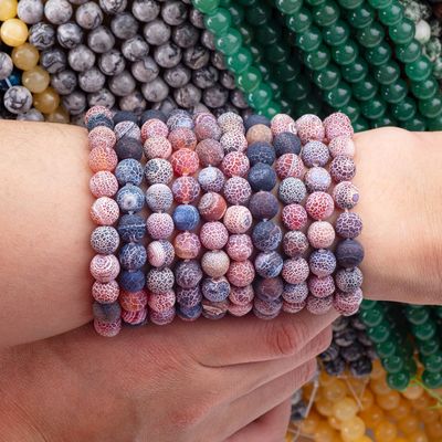 Dream Agate Weathered Loose Bead Strands Pedra Semi Precious Matt Frosted Agate Cracked para fazer jóias DIY