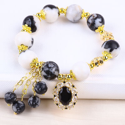 12mm Zebra Branco e Negro Jaspe Pulseiras de contas de cura para meditação