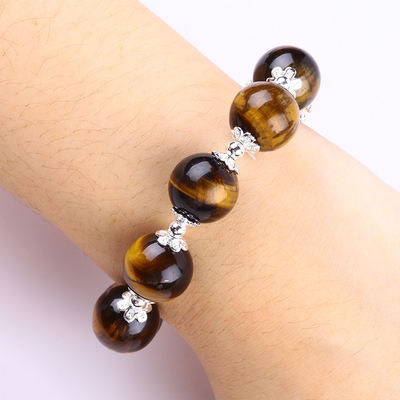 Natural 14MM lindo olho de tigre e flor de água doce pérola com bracelete de contas de cadeia de colchão
