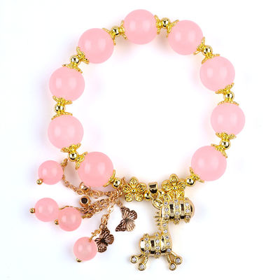 Pulseira de 12 mm rosa de quartzo com feitiço de veado