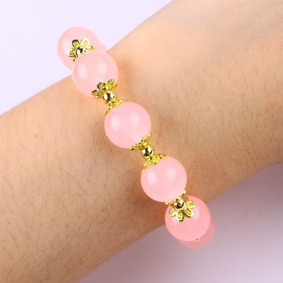 Pulseira de 12 mm rosa de quartzo com feitiço de veado