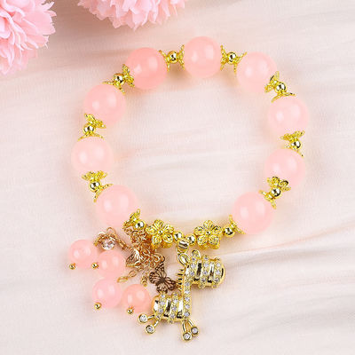 Pulseira de 12 mm rosa de quartzo com feitiço de veado