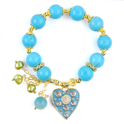 Pulseira de cristal azul-turquesa de 12 mm Pulseira de charme de estiramento de coração