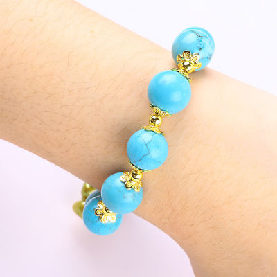 Pulseira de cristal azul-turquesa de 12 mm Pulseira de charme de estiramento de coração