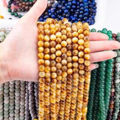 8mm Olho de Tigre Dourado pérolas de pedra preciosa de cristal curativo pérolas de pedra de cristal para fabricação de jóias
