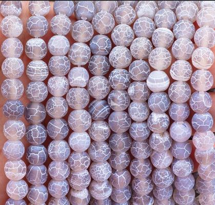 Ágata cinza desgastada, filamentos de contas soltas, pedra semi-preciosa, maçarico, congelado, agata rachada, para fabricação de jóias
