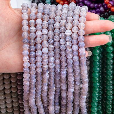 Ágata cinza desgastada, filamentos de contas soltas, pedra semi-preciosa, maçarico, congelado, agata rachada, para fabricação de jóias