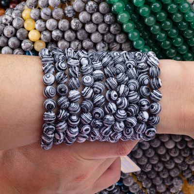 Pedra semi-preciosa sintética Zebra Malaquita Filamentos de contas soltas Branca e preta Pedra semi-preciosa para fabricação de jóias DIY