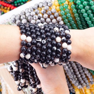 8mm Zebra Negra Jáspero Pedras preciosas contas de cristal de pedra curativa contas para fabricação de jóias