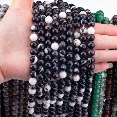 8mm Zebra Negra Jáspero Pedras preciosas contas de cristal de pedra curativa contas para fabricação de jóias