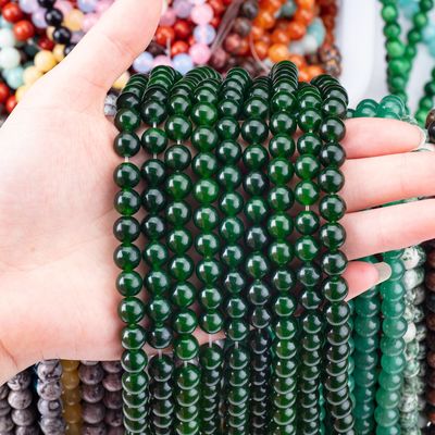 8MM Jade verde-negro polido Forma redonda lisa Bulk Bead Para joalharia de contas