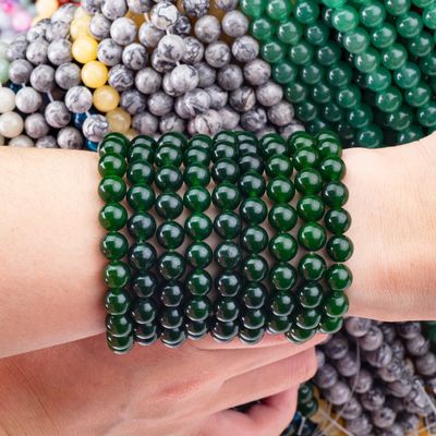 8MM Jade verde-negro polido Forma redonda lisa Bulk Bead Para joalharia de contas