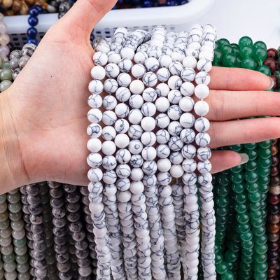 Pedra de cristal 8mm Howlite Forma redonda Pedra preciosa Perla solta Para a fabricação de colar de pulseira