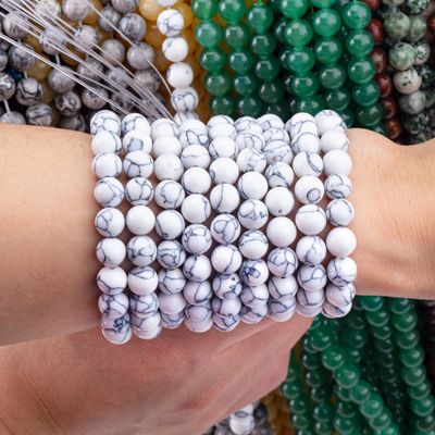 Pedra de cristal 8mm Howlite Forma redonda Pedra preciosa Perla solta Para a fabricação de colar de pulseira