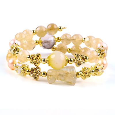 Pulseira de cristal de citrino amarelo de 8 mm com escultura de cão