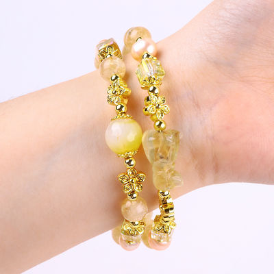 Pulseira de cristal de citrino amarelo de 8 mm com escultura de cão