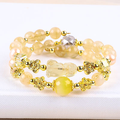 Pulseira de cristal de citrino amarelo de 8 mm com escultura de cão