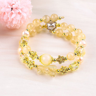 Pulseira de cristal de citrino amarelo de 8 mm com escultura de cão