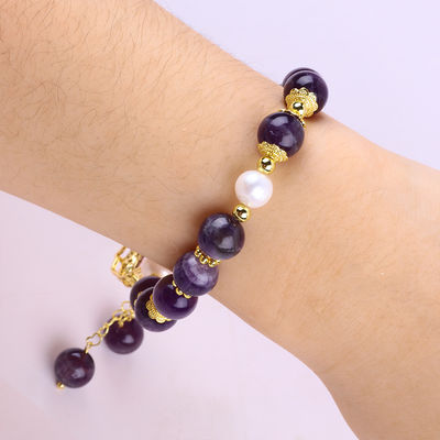 10mm Bead Dream Amethyst Stone Stretch Bracelets com Purple Bling Bling Charm
