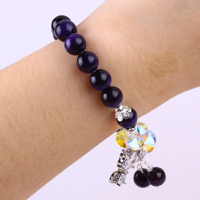 Púrpura Olho de Tigre Pulseiras de Pedra Semi-Preciosa 8mm de contas Pulseiras de Pedra Prêmios feitos à mão