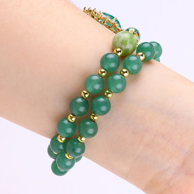 Forma oval Verde Aventurina Pedra de contas Pulseira Dupla Camada