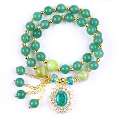 Forma oval Verde Aventurina Pedra de contas Pulseira Dupla Camada