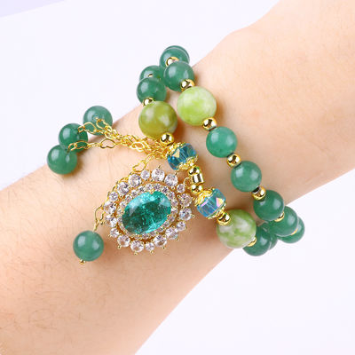 Forma oval Verde Aventurina Pedra de contas Pulseira Dupla Camada