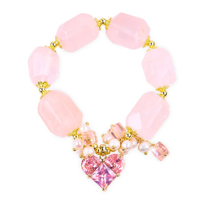 Pulseira de pedra preciosa feita à mão Encantadores ajustáveis Pulseira de quartzo rosa Pedra natural Jóias de pérola Para festa Usar diariamente