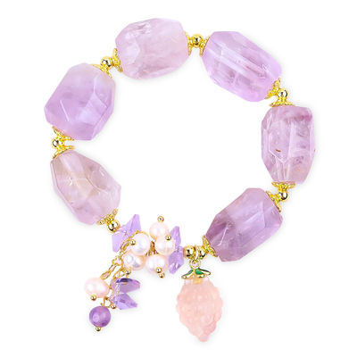 Pulseira de pedra preciosa feita à mão fechada Amuleto ajustável Pulseiras de ametista Pedra natural jóias de pérola Para festa uso diário