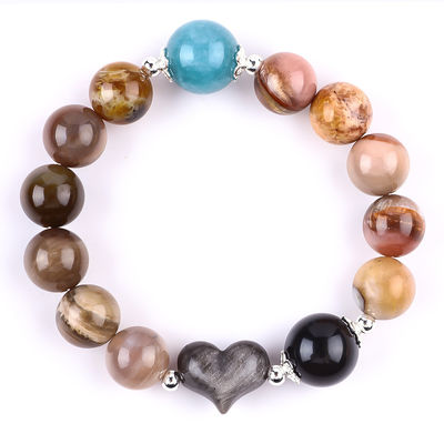 Pulseira feita à mão de pedras preciosas com contas de madeira natural Petrificada Pulseira de pedra de madeira ajustável Peel Charms Pulseira para festa diária