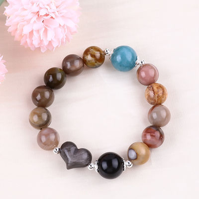 Pulseira feita à mão de pedras preciosas com contas de madeira natural Petrificada Pulseira de pedra de madeira ajustável Peel Charms Pulseira para festa diária